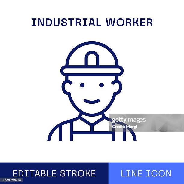 industrial worker single line icon - construction worker portrait stock illustrations