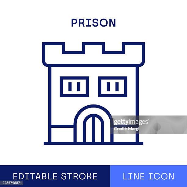 prison single line icon - prison exterior stock illustrations