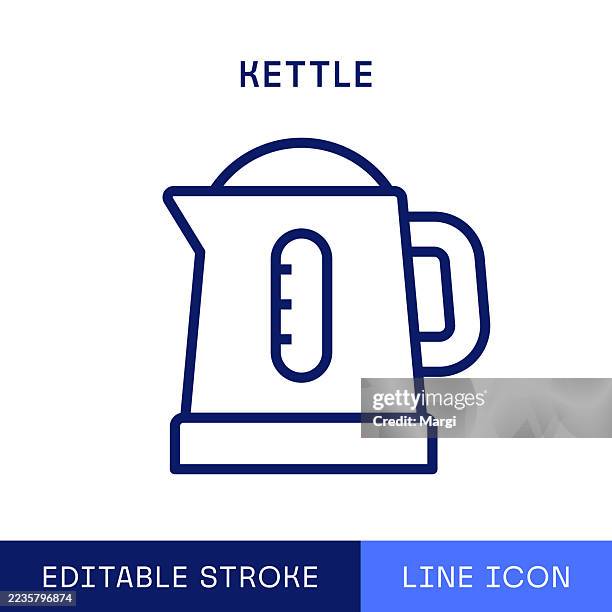 kettle single line icon - boiling kettle stock illustrations