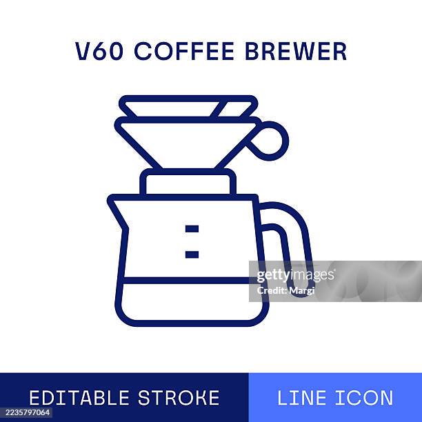 v60 coffee brewer single line icon - coffee brewing stock illustrations