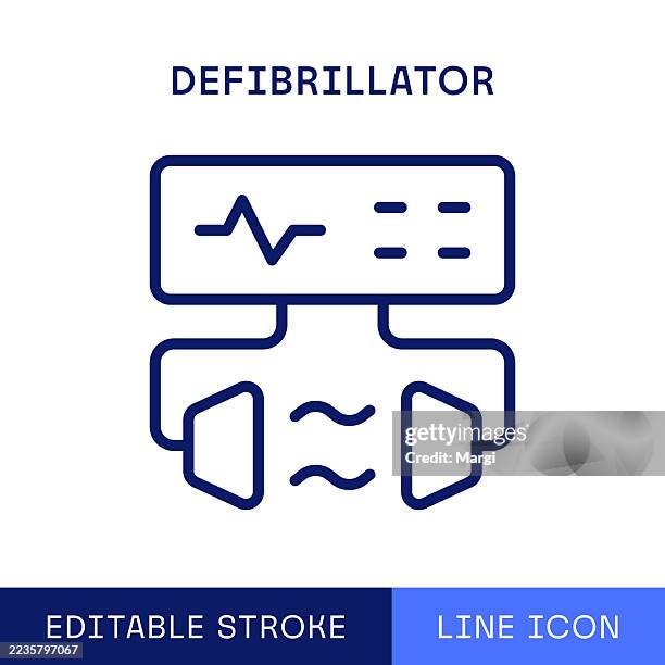 defibrillator single line icon - cpr stock illustrations