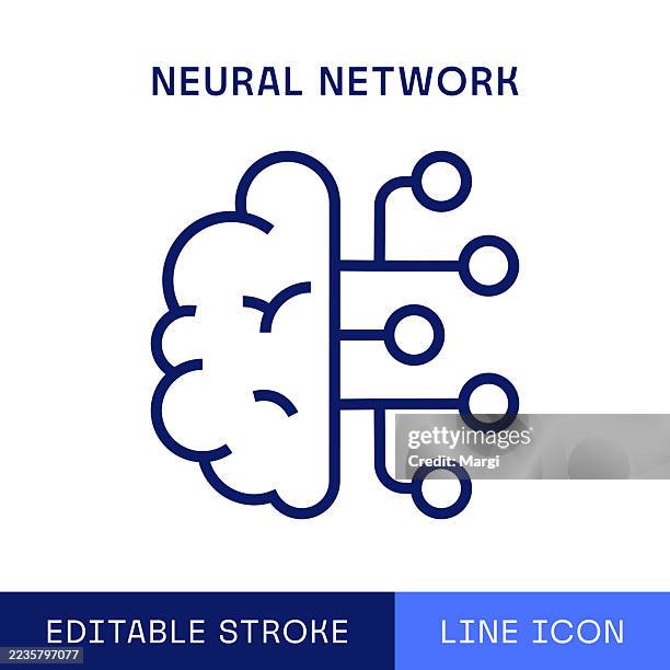 neural network single line icon - synapse icon stock illustrations