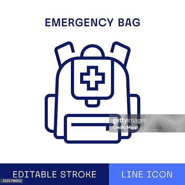 emergency bag single line icon - survival kit stock illustrations
