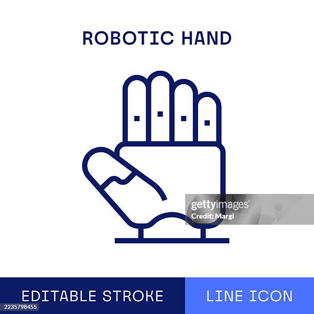 robotic arm single line icon - prosthetic equipment stock illustrations