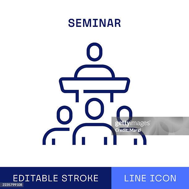 seminar single line icon - teacher empty classroom stock illustrations