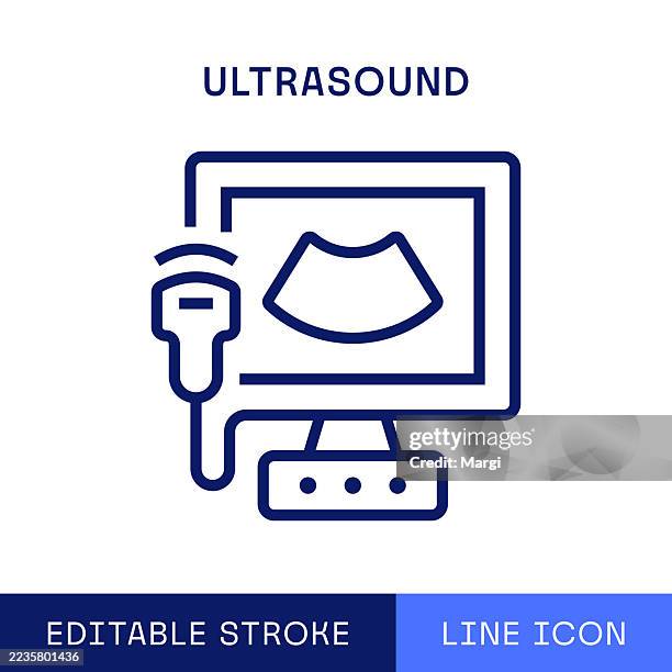 stockillustraties, clipart, cartoons en iconen met ultrasound single line icon - wetenschappelijke imaging techniek