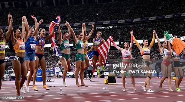 Spain's athlete Maria Vicente, Estonia's athlete Pippi Lotta Enok, Britain's athlete Katarina Johnson-Thompson, Australia's athlete Camryn...