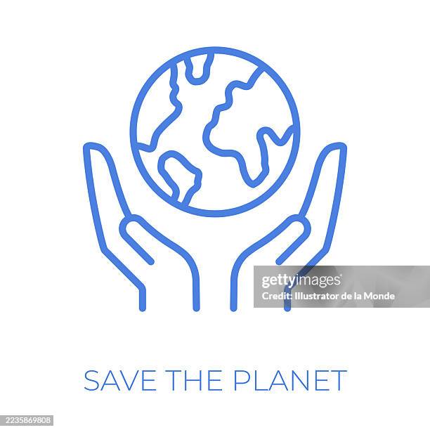 ilustrações de stock, clip art, desenhos animados e ícones de save the planet editable stroke vector illustration - representação do planeta terra