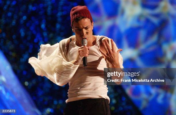 Host Jimmy Fallon performs as Enrique Iglesias for the 2002 MTV Video Music Awards at Radio City Music Hall in New York City, August 29, 2002. Photo...