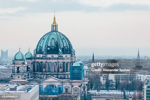 berlin cityscape with berlin cathedral in winter, aerial view, germany - berlin winter stock pictures, royalty-free photos & images