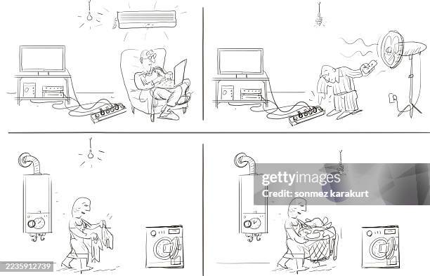 electrical appliances in the home - boiler stock illustrations