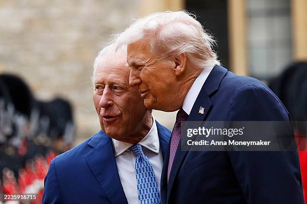 King Charles III and US President Donald Trump inspect the Guard of Honour during the State visit by the President of the United States of America at...