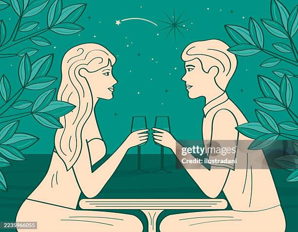 young couple date in green background - boyfriend stock illustrations