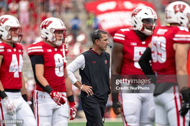 On September 20 in Madison, Wisconsin, USA, Wisconsin Badgers head coach Luke Fickell is present during a college football game between the Wisconsin...