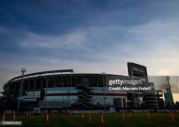 Outside view of the stadium prior to the Copa CONMEBOL Libertadores 2025 Quarter-final first-leg match between River Plate and Palmeiras at Estadio...