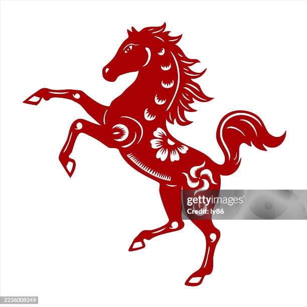 ilustraciones, imágenes clip art, dibujos animados e iconos de stock de caballo de corte de papel, año del caballo, 2026 ilustración vectorial - papel recortado