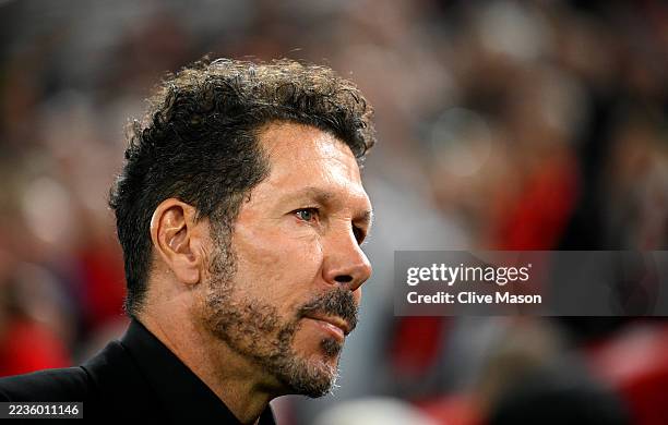 Diego Simeone, Head Coach of Atletico de Madrid, gestures during the UEFA Champions League 2025/26 League Phase MD1 match between Liverpool FC and...