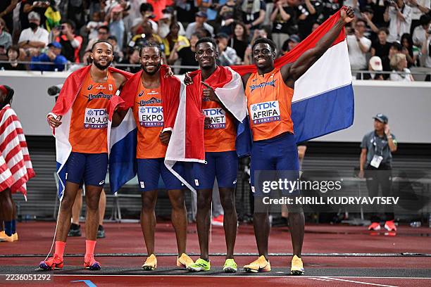 Netherlands' athlete Xavi Mo-Ajok, Netherlands' athlete Nsikak Ekpo, Netherlands' athlete Taymir Burnet and Netherlands' athlete Elvis Afrifa...