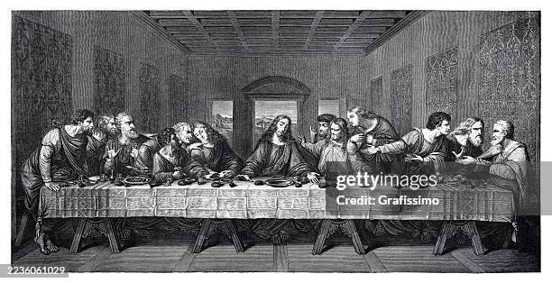 the last supper painting by leonardo da vinci 1883 - sculptor stock illustrations