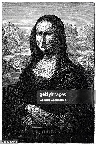 mona lisa painting from leonardo da vinci 1883 - mona lisa stock illustrations