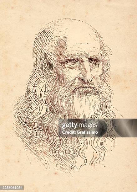 ilustraciones, imágenes clip art, dibujos animados e iconos de stock de autorretrato de leonardo da vinci 1883 - leonardo da vinci
