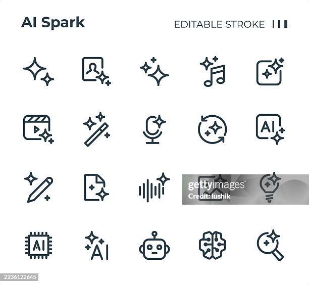 illustrations, cliparts, dessins animés et icônes de ensemble d’icônes ai spark. poids de trait modifiable. icônes parfaites au pixel près. - ia