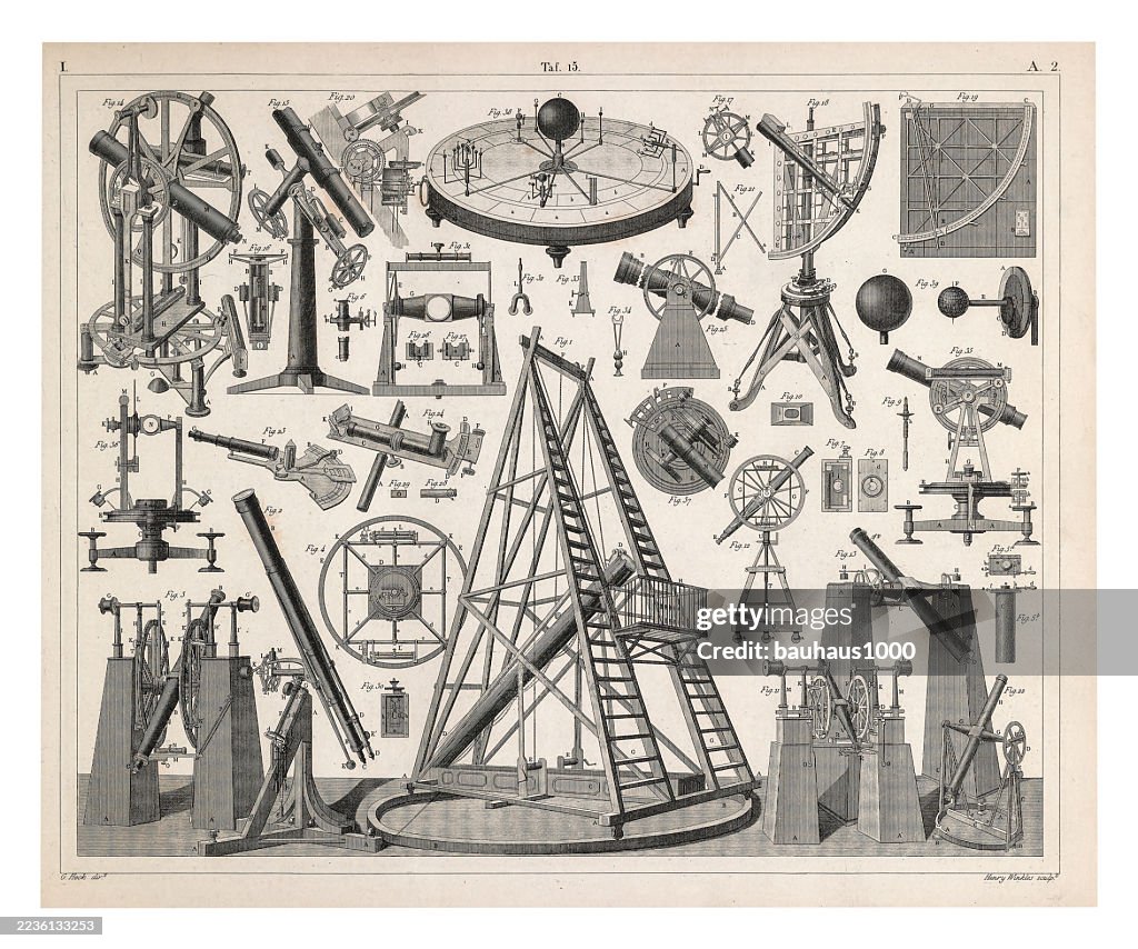 Astronomical Instruments Engraving Antique Illustration, Published 1851