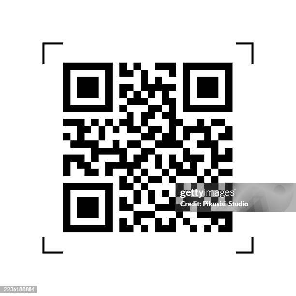 qr code with scanning frame, digital qr code symbol for mobile payment - binary code white background stock illustrations