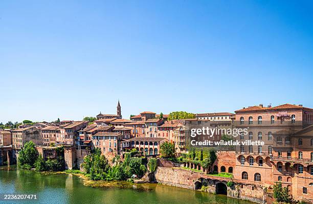 view at cathedral of saint cecilia of albi, france. early in the day and evening . - toulouse imagens e fotografias de stock