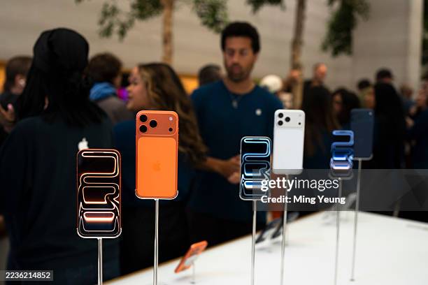 Apple's new iPhone 17 Pro Max on display inside the Apple Store, Regent Street as the new Apple iPhone goes on sale on September 19, 2025 in London,...