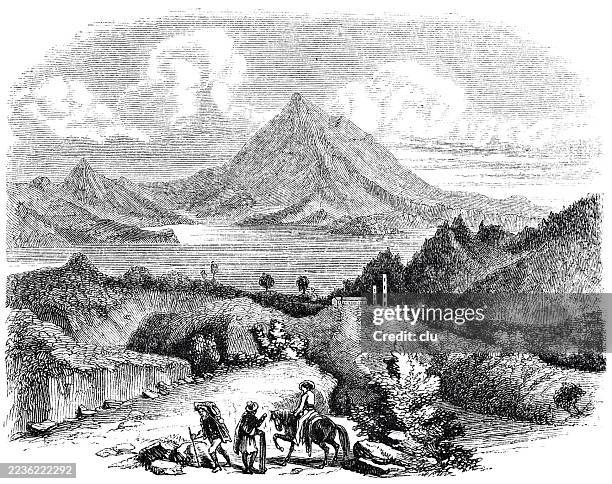 lake atitlan, guatemala - lake atitlan stock illustrations