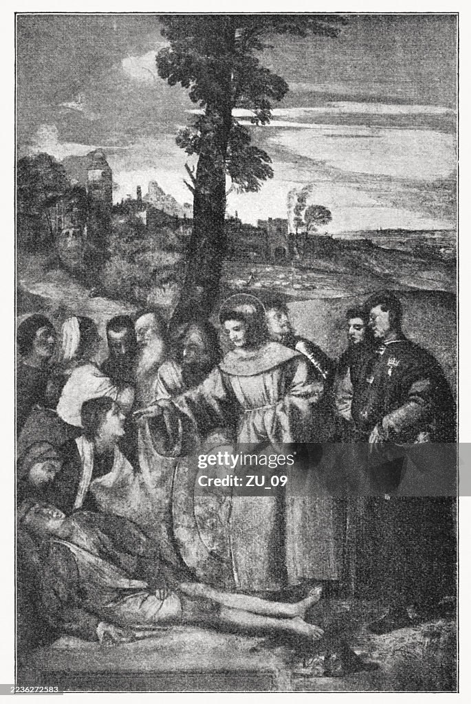 Healing of the Wrathful Son, by Titian, halftone print, 1897