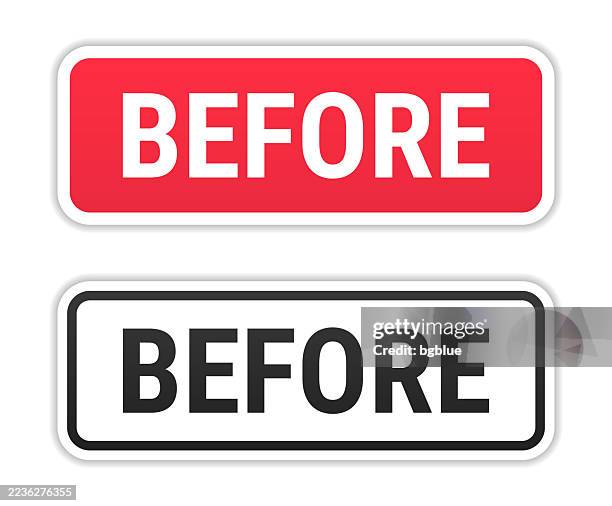 ilustrações de stock, clip art, desenhos animados e ícones de before - red and black labels on white background - antes e depois