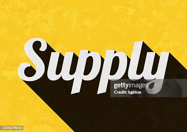 illustrazioni stock, clip art, cartoni animati e icone di tendenza di fornitura - testo con ombra lunga su sfondo giallo strutturato - domanda e offerta