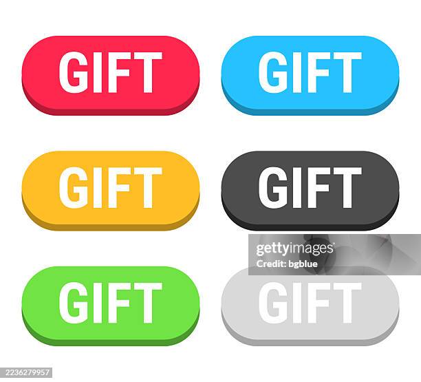 gift - colorful 3d click web buttons on blank background - orange present vector stock illustrations