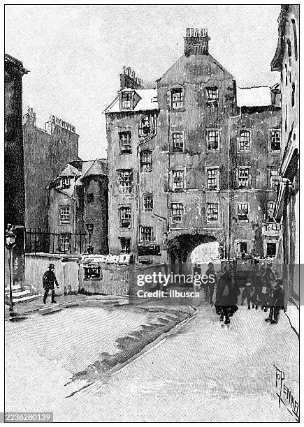 literary landmarks of edinburgh, burns's lodging, buccleuch pend - edinburgh stock illustrations