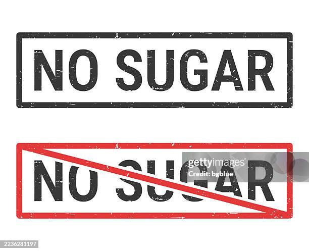 no sugar - rubber stamps with crossed out stamp on white background - sugar stop stock illustrations