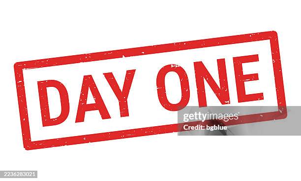 day one - red rubber stamp on white background - opening day stock illustrations