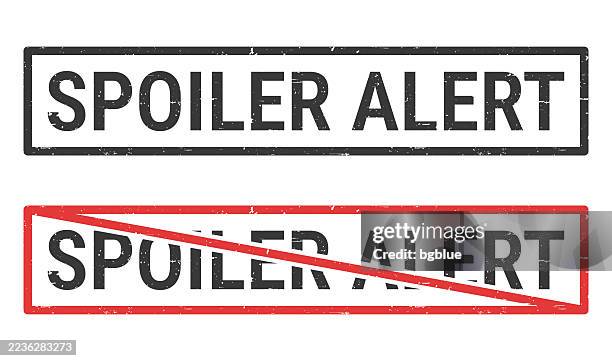 spoiler alert - rubber stamps with crossed out stamp on white background - spoiler stock illustrations