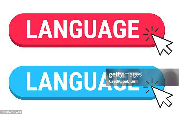 language - red and blue buttons with cursor on white background - 3d button icon stock illustrations