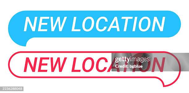 new location - blue and red speech bubble on white background - new text message stock illustrations