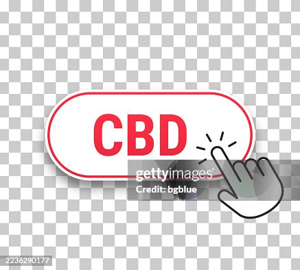CBD - Cannabidiol - 3D click web button with hand cursor on blank background CBD - Cannabidiol - 3D click web button with hand cursor on blank background