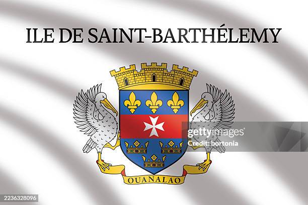 saint barthélemy (st. barts) rippling flying dependent territory flag - french chateau stock illustrations