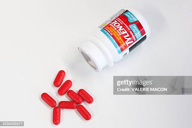 In this photo illustration, Tylenol packages and caplets are displayed, in Los Angeles, California, on September 22, 2025. US President Donald Trump...