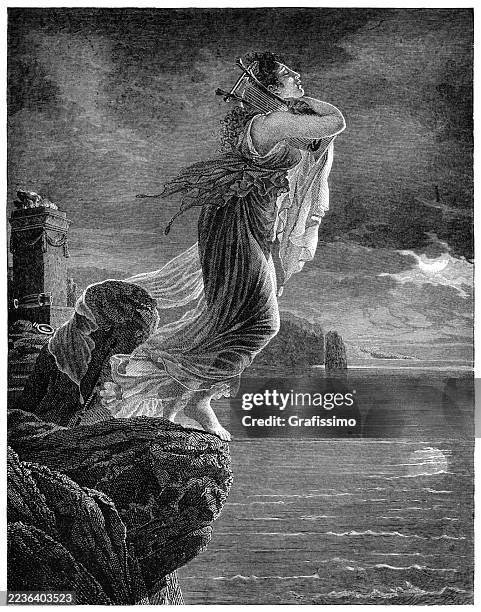 sappho in leucate oder der tod der sappho gemälde 1801 - selbstmord stock-grafiken, -clipart, -cartoons und -symbole