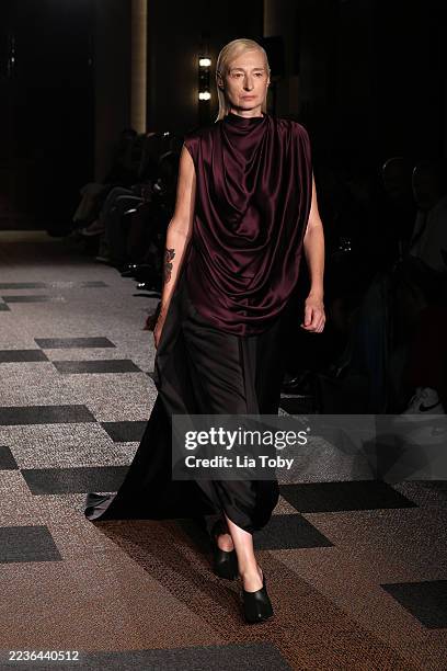 Model walks the runway at the Roksanda show during London Fashion Week September 2025 at The Chancery Rosewood on September 20, 2025 in London,...