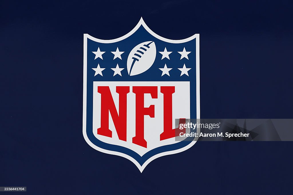 A detail view of the NFL shield logo on September 13, 2025 in... News ...