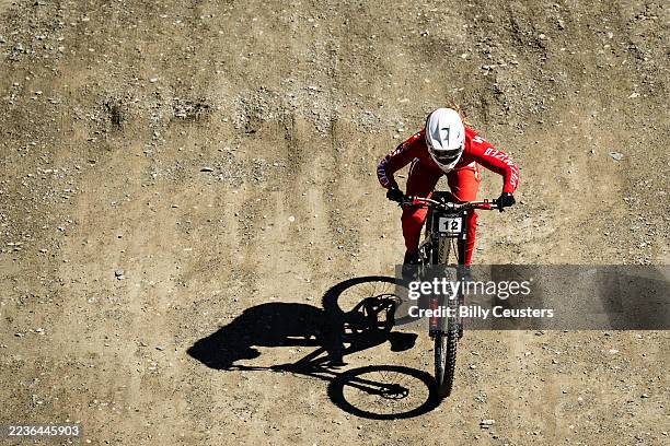 Rosa Maria Jensen of Denmark and Team Specialized Gravity competes during the Women Junior Downhill race during the UCI Mountain Bike World Series...