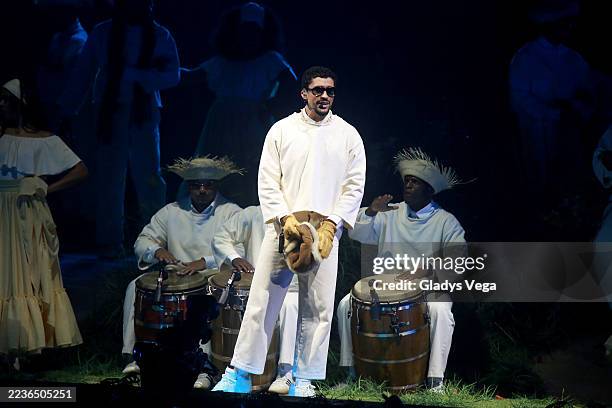 Bad Bunny performs live during "No Me Quiero Ir De Aquí; Una Más" Residencia at Coliseo de Puerto Rico José Miguel Agrelot on September 20, 2025 in...