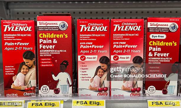 Tylenol packages are seen in a pharmacy, in Houston, Texas, on September 23, 2025. US President Donald Trump on September 22, 2025 urged pregnant...